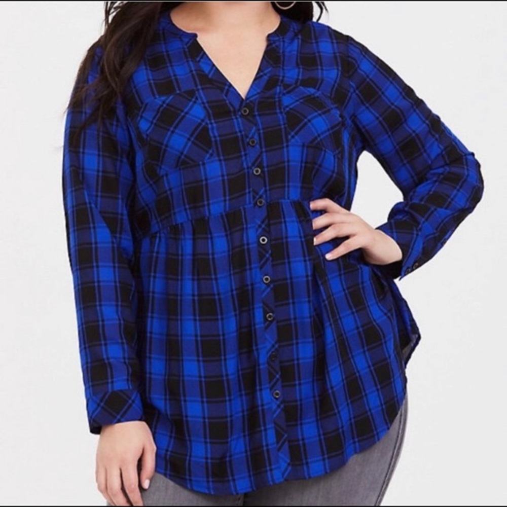Torrid Blue Plaid Babydoll Tunic